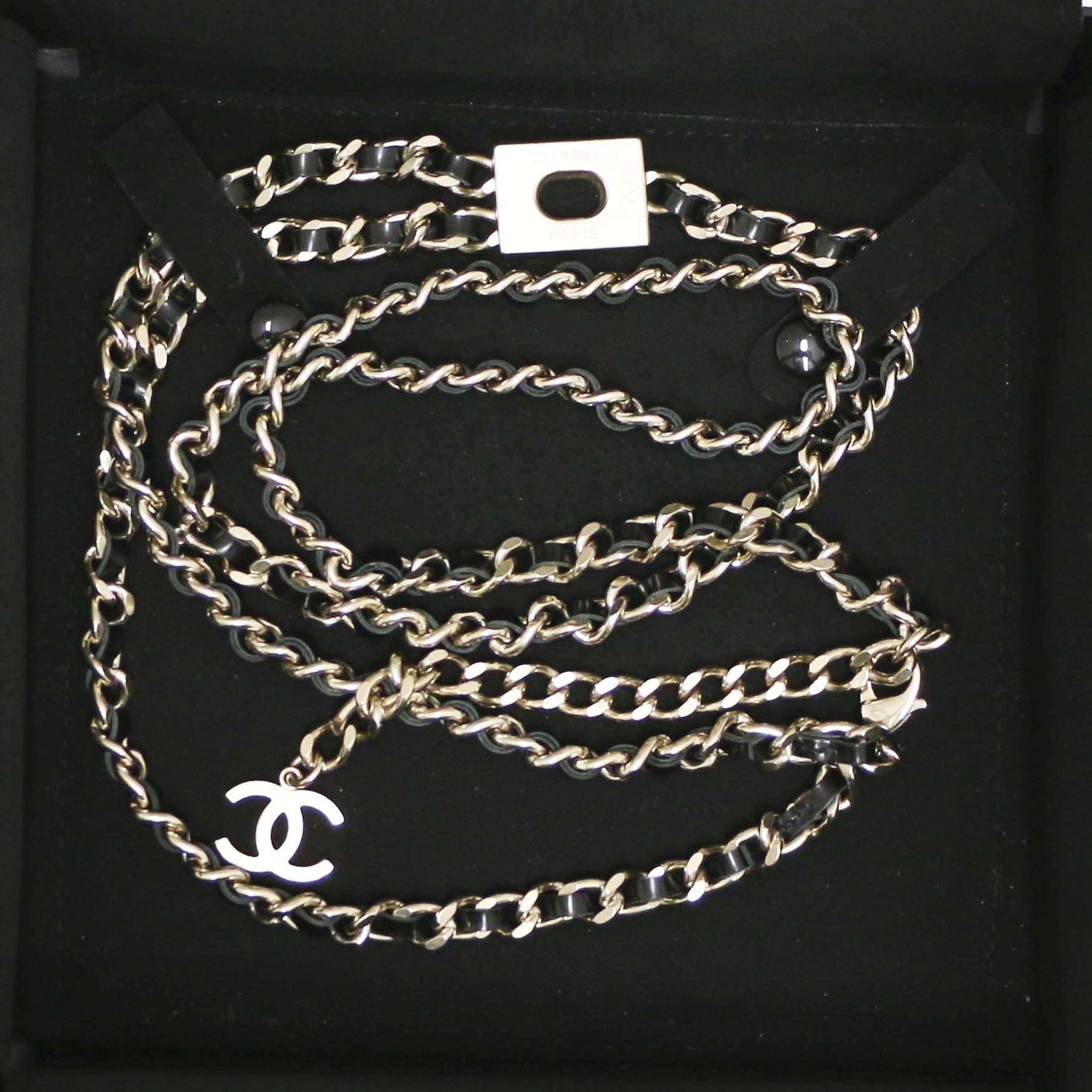 CHANEL Golden Chain Belt Interlaced with Black Leather 1