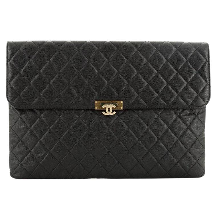 Chanel Golden Class O Case Clutch Quilted Caviar Large