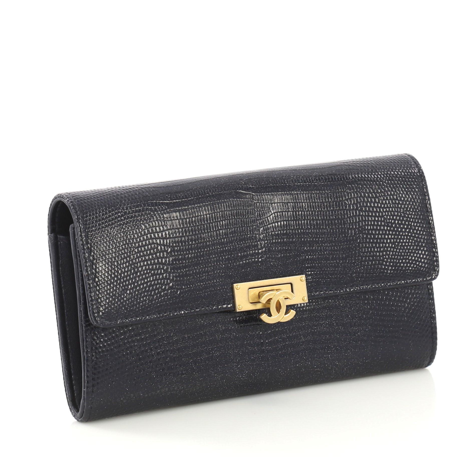 Black Chanel Golden Class Wallet Lizard