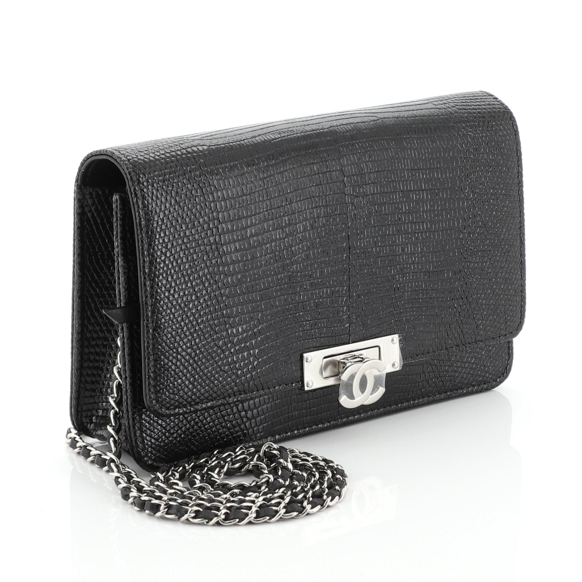 Black Chanel Golden Class Wallet On Chain Lizard Embossed Leather 