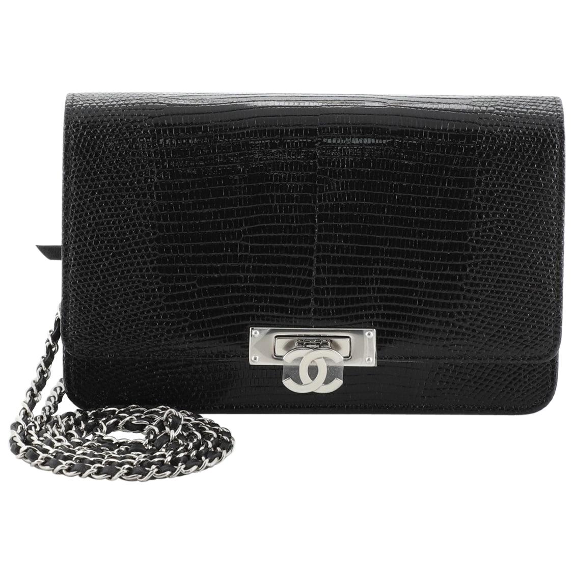 Chanel Golden Class Wallet On Chain Lizard Embossed Leather 