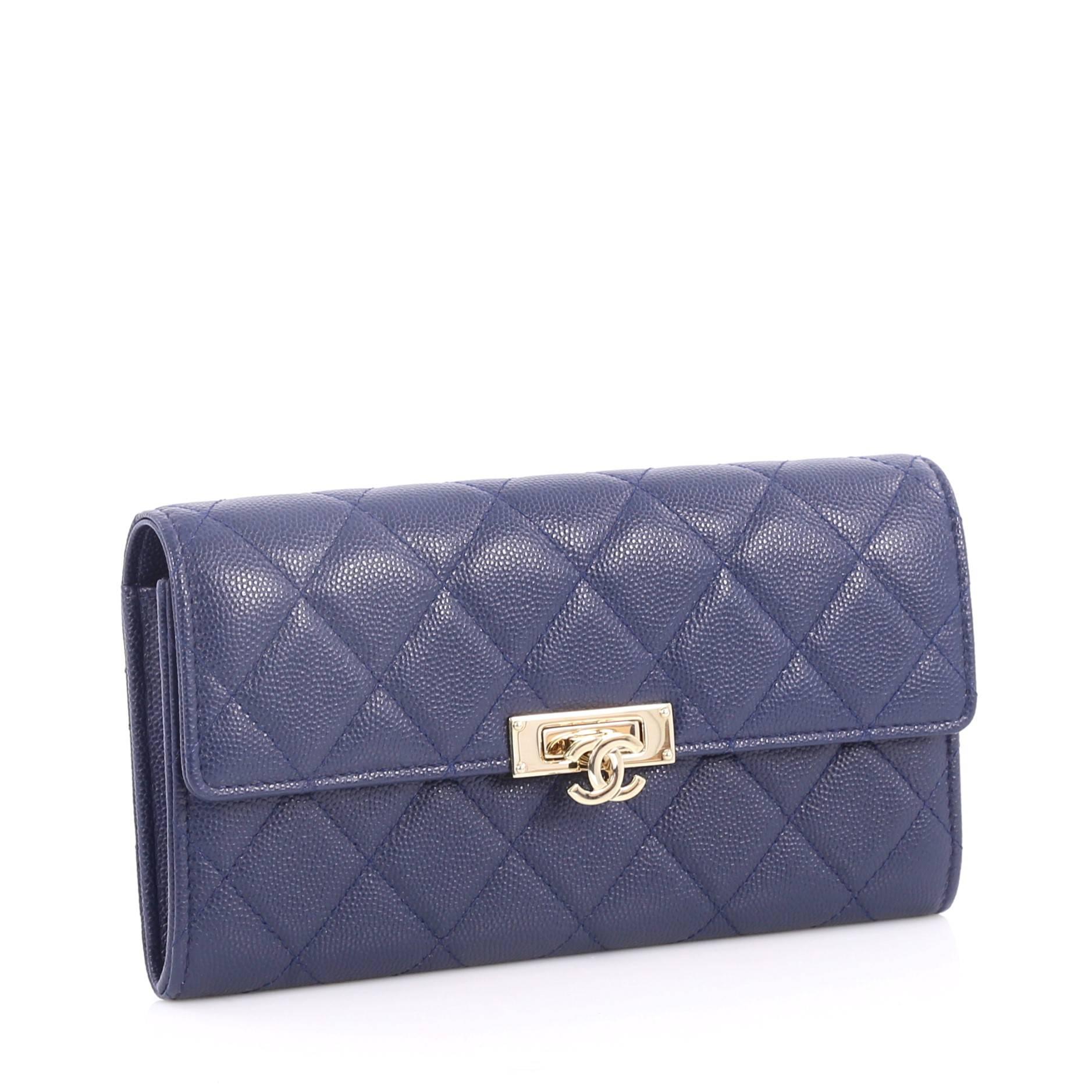 Purple Chanel Quilted Caviar Golden Class Wallet 