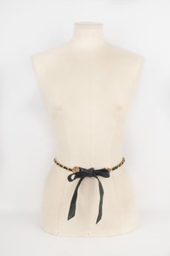 Chanel Golden Metal and Black Leather Belt, 1980s