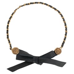 Chanel Golden Metal and Black Leather Belt, 1980s