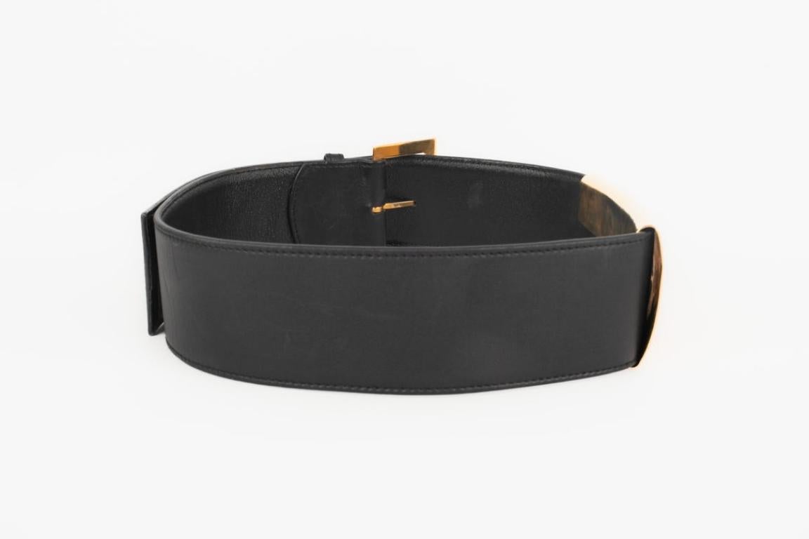 Chanel Golden Metal and Black Leather 'Boxer' Belt, 1997 In Good Condition In SAINT-OUEN-SUR-SEINE, FR