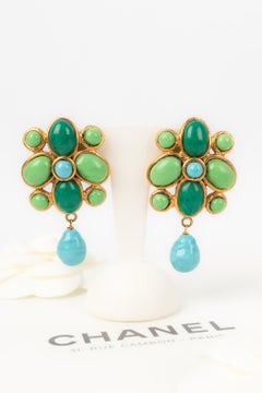 Chanel Golden Metal and Glass Paste Earrings, 1997