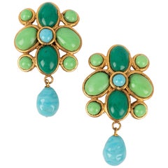 Vintage Chanel Golden Metal and Glass Paste Earrings, 1997