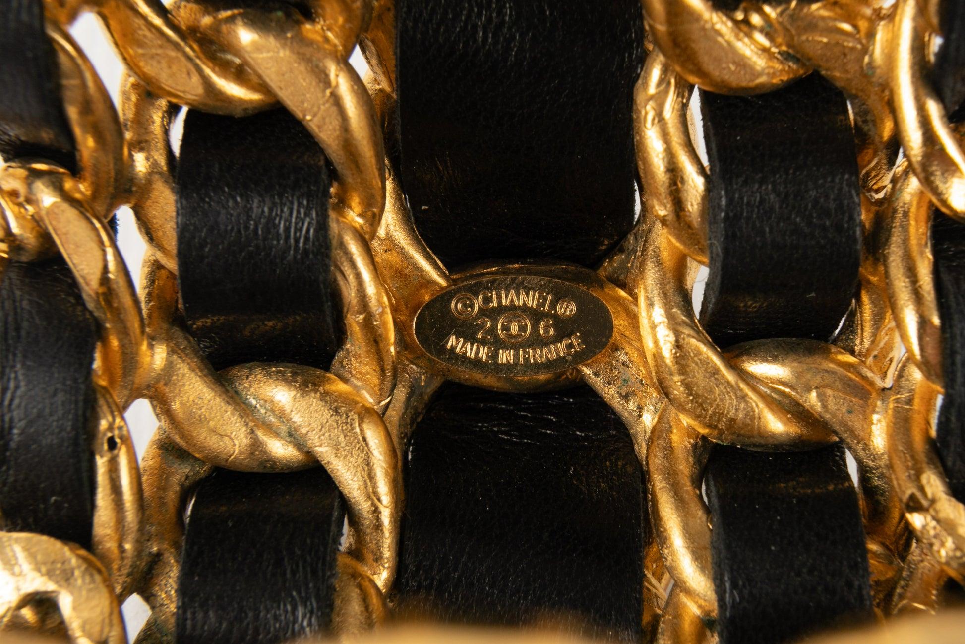 Chanel Golden Metal and Leather Cuff Bracelet with Chains, 1991 4