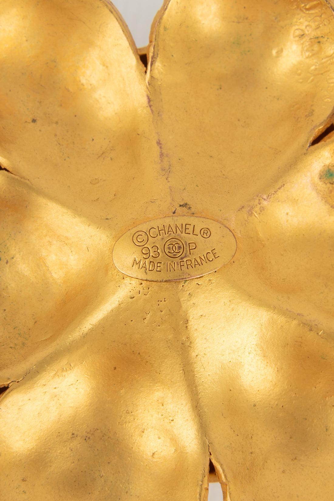 Chanel Golden Metal Beaten Camellia Brooch, 1993 For Sale 1
