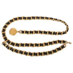 Chanel Golden Metal Belt Interlaced with Black Leather, 1994