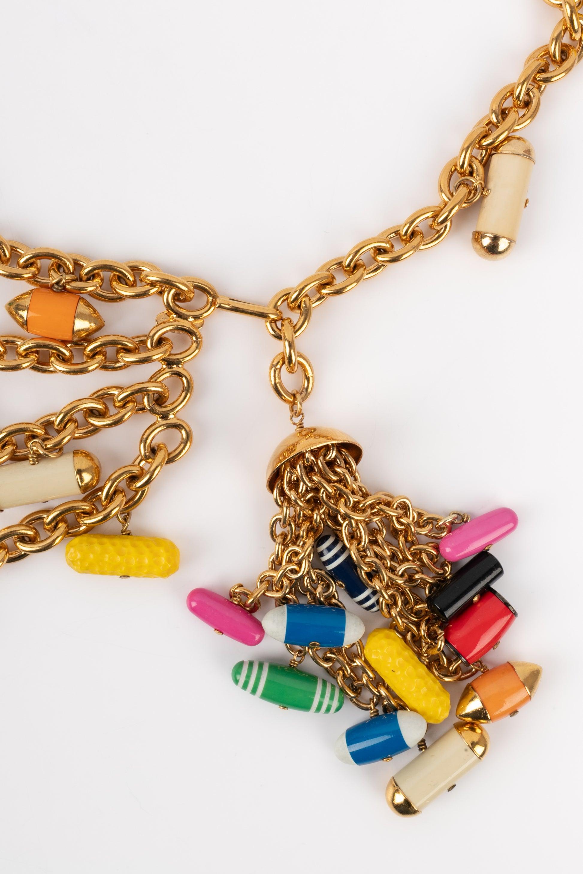 Chanel Golden Metal Belt Ornamented with Multicolored Resin Charms, 1992 For Sale 4
