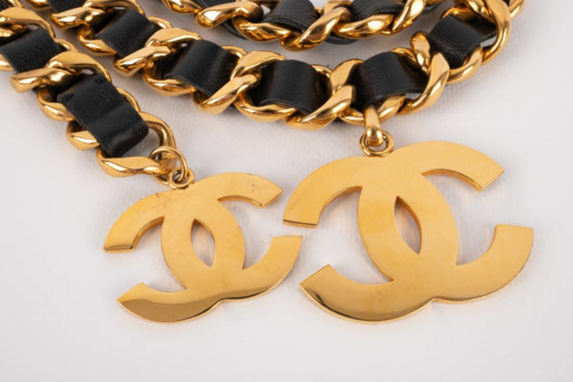 Chanel Golden Metal Belt with Black Leather Spring, 1993 2