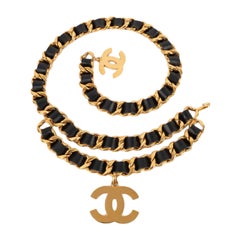 Chanel Golden Metal Belt with Black Leather Spring, 1993