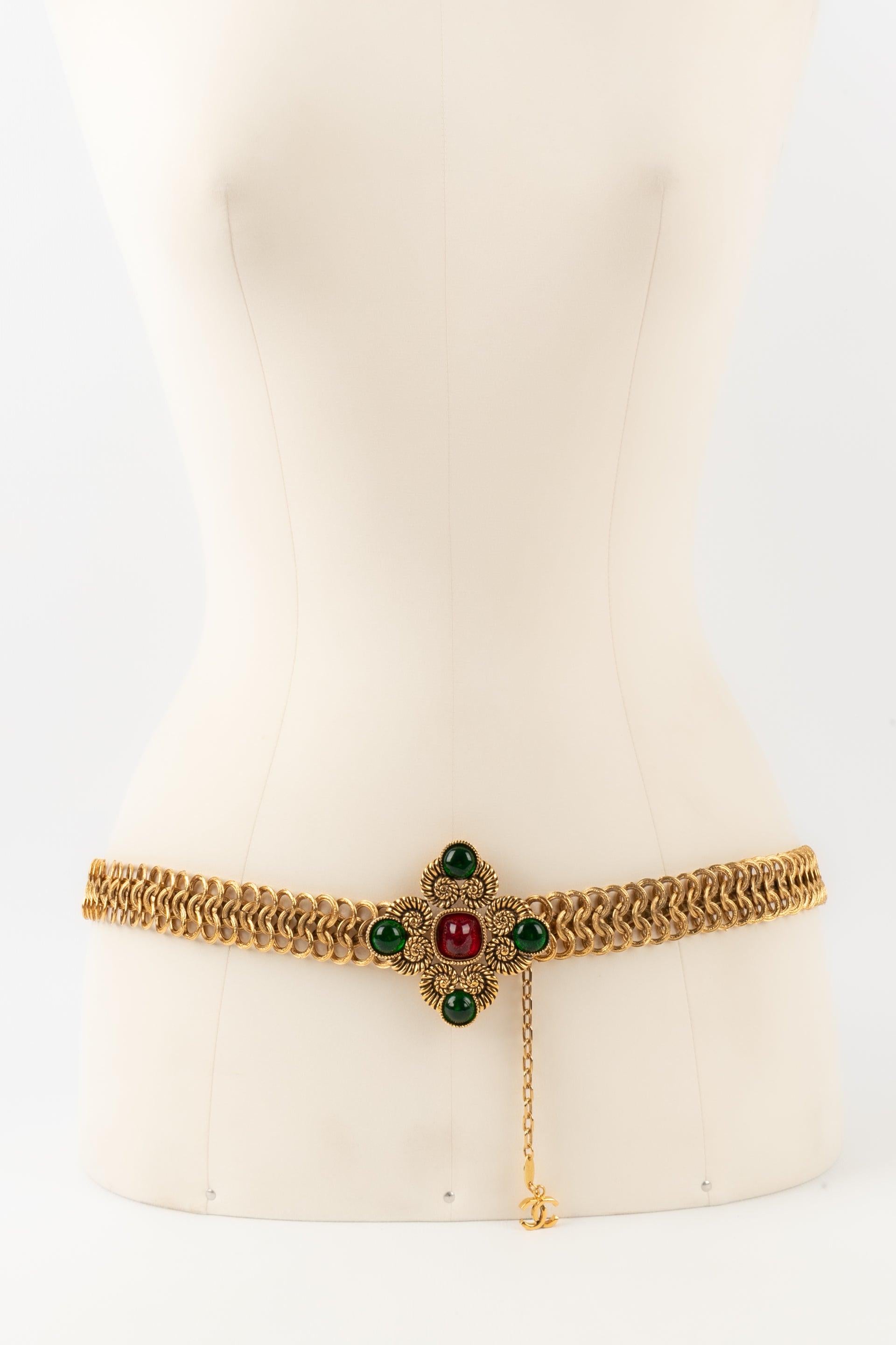 Chanel Golden Metal Belt with Green and Red Glass Paste, 1985 7