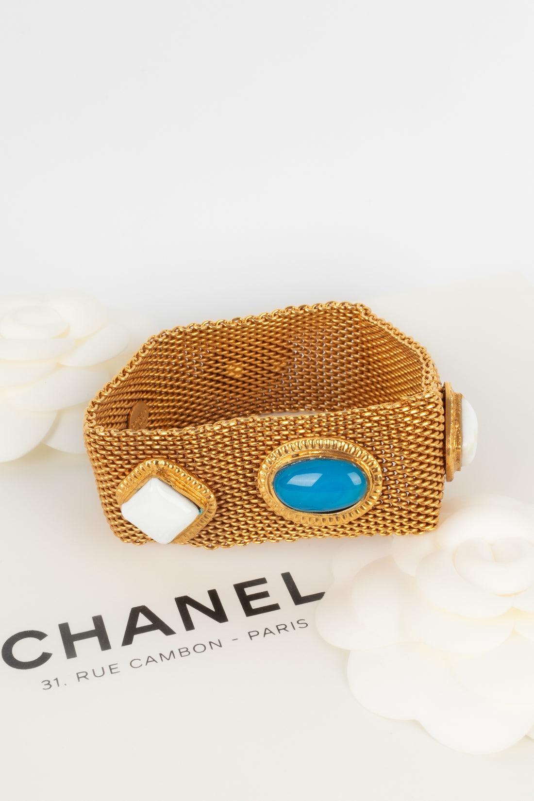 Chanel Golden Metal Bracelet with Glass Paste, 1997 For Sale 3
