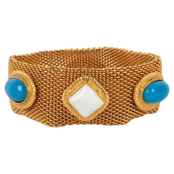 Chanel Golden Metal Bracelet with Glass Paste, 1997 For Sale
