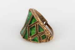 Chanel Golden Metal Bracelet with Green Glass Paste by Goosens