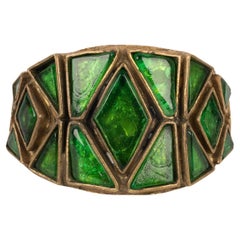 Chanel Golden Metal Bracelet with Green Glass Paste by Goosens