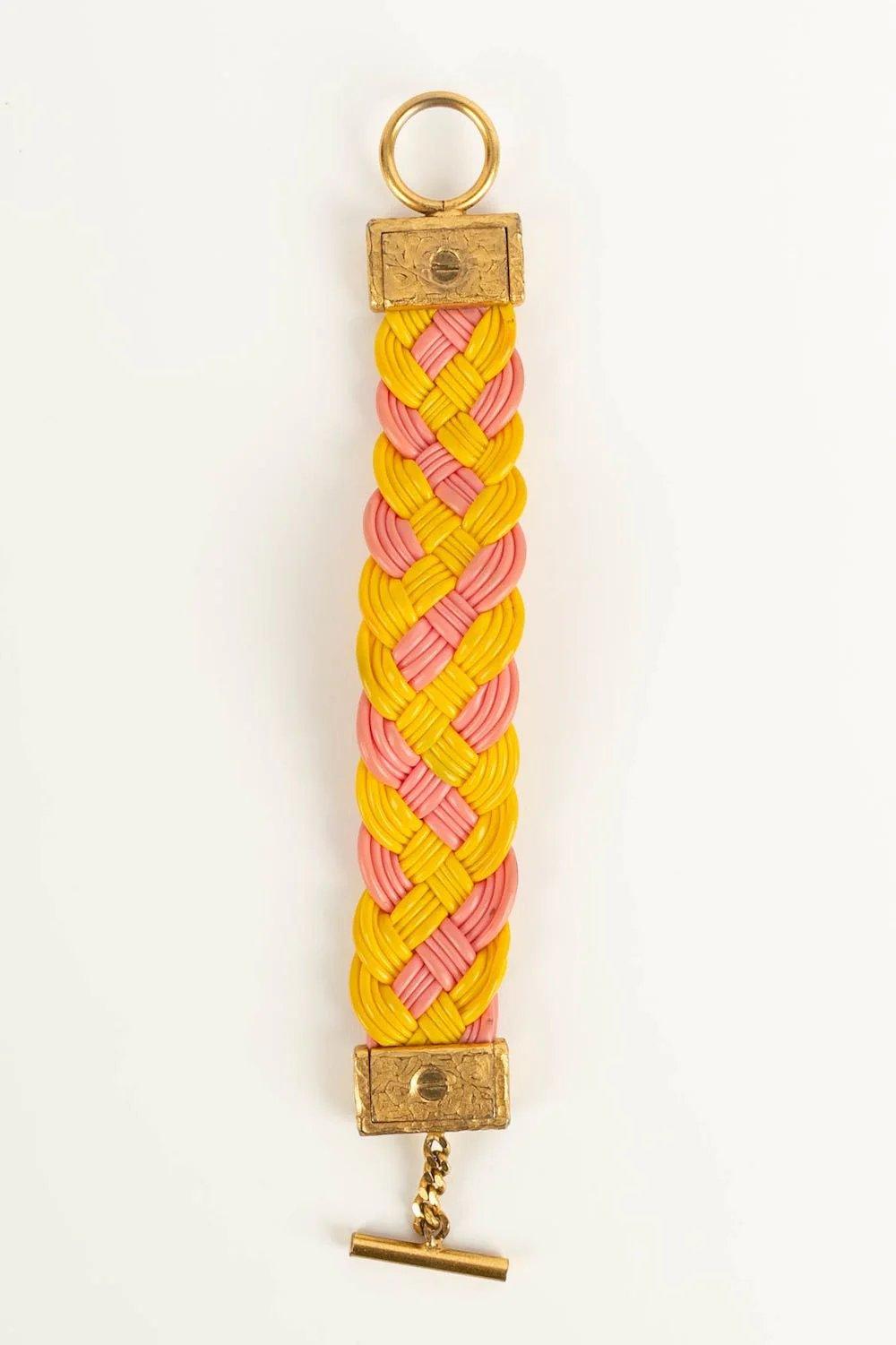 Women's Chanel Golden Metal Bracelet with Yellow and Pink 