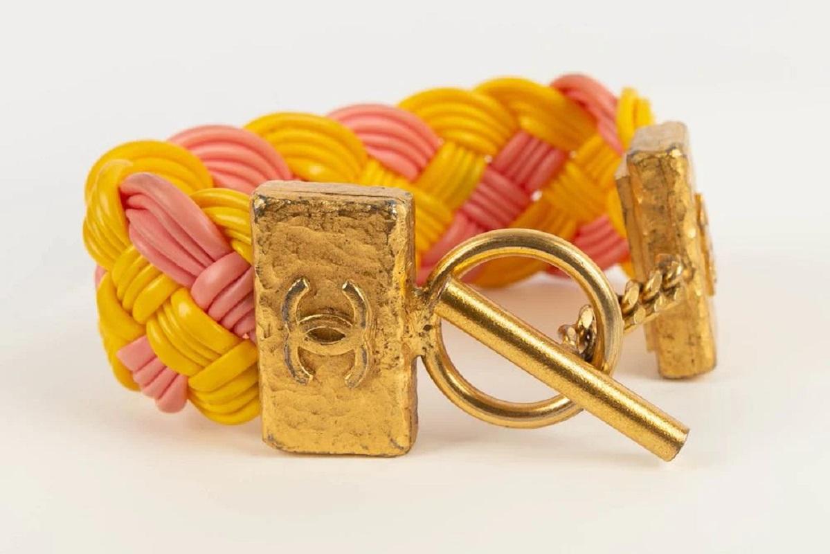 Chanel Golden Metal Bracelet with Yellow and Pink 