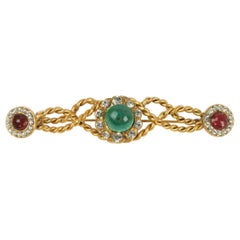 Chanel Brosche aus goldenem Metall mit Strasssteinen und Glaspastell-Cabochons