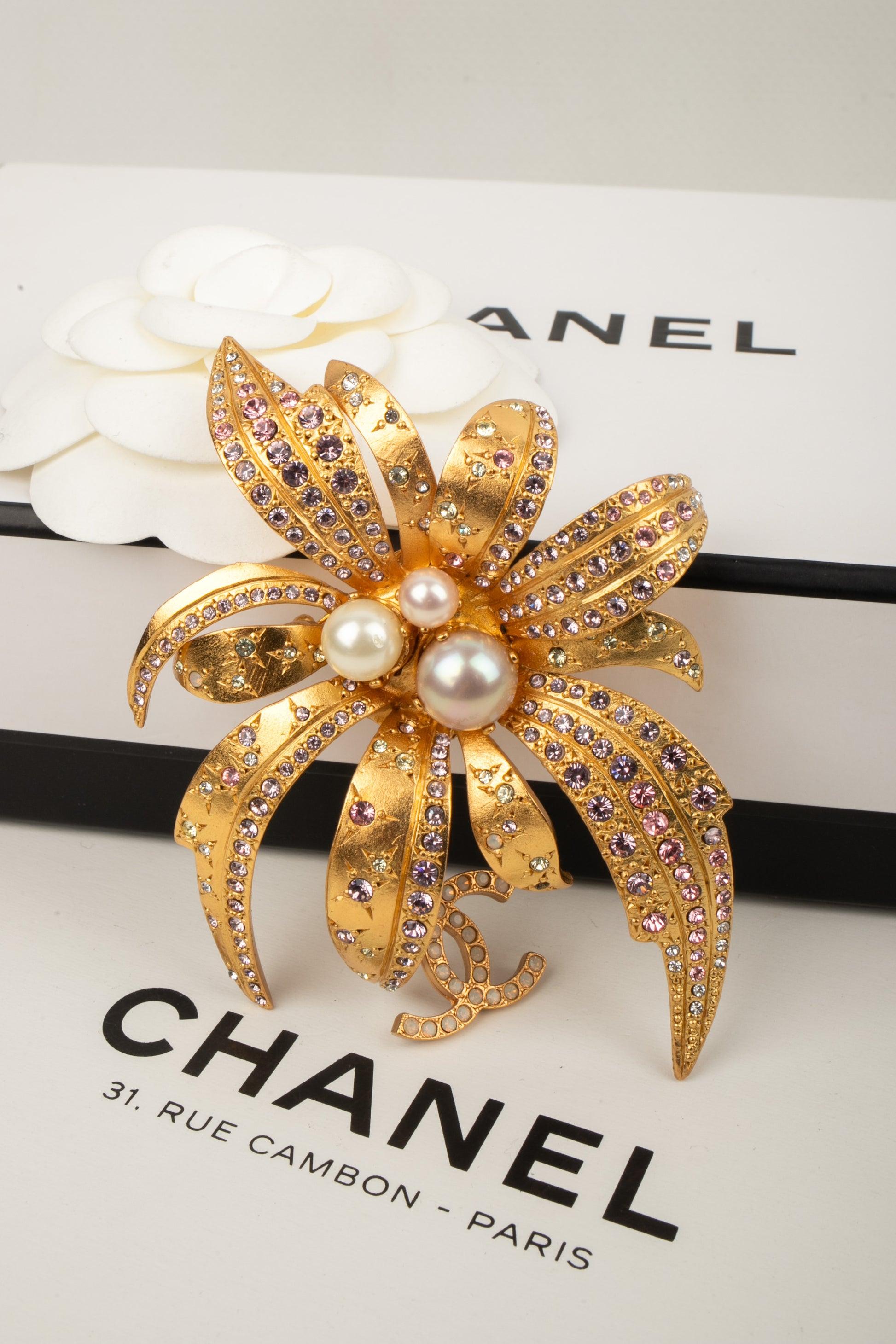 Chanel Golden Metal Brooch Ornamented With Swarovski Rhinestones, 2002  6
