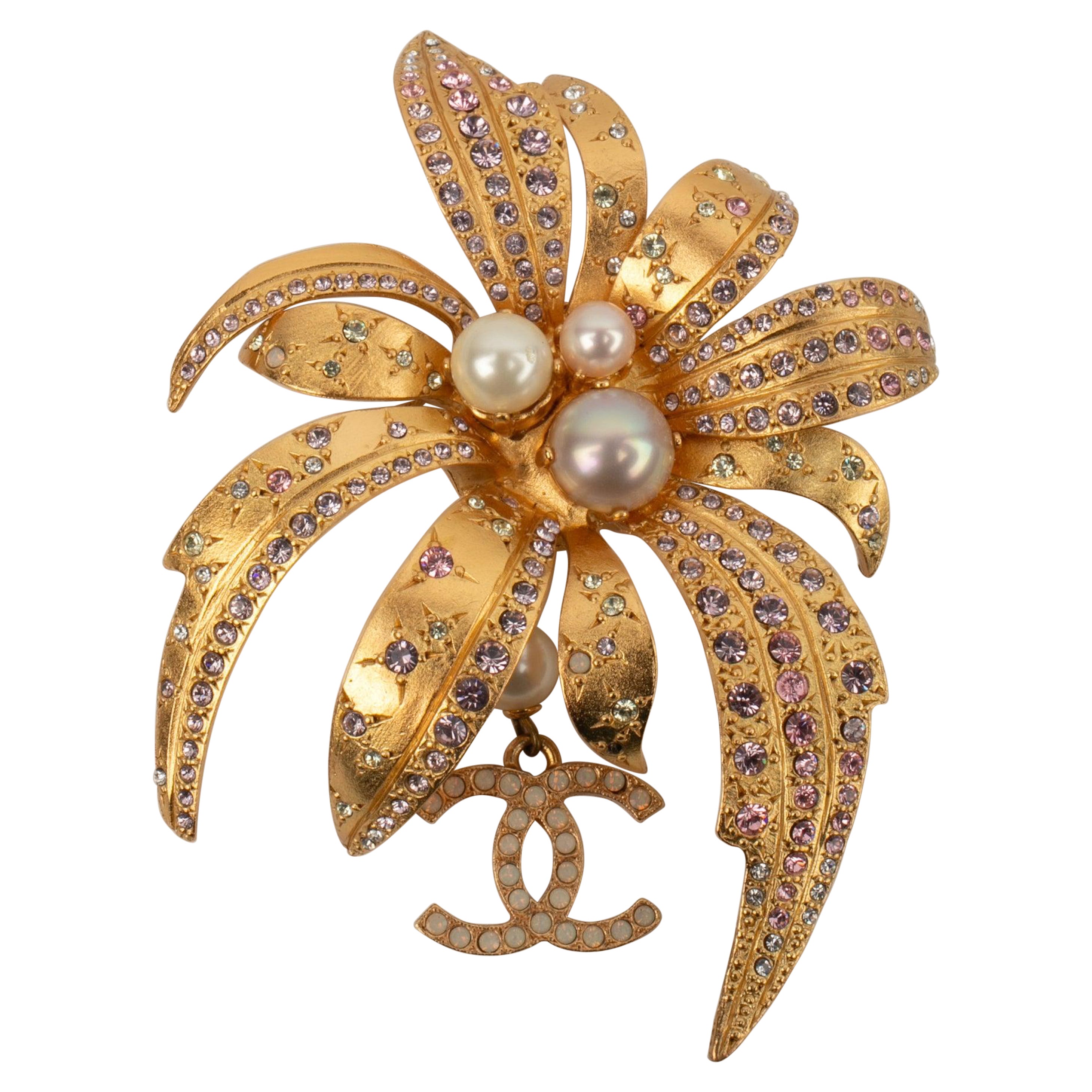 Chanel Golden Metal Brooch Ornamented With Swarovski Rhinestones, 2002