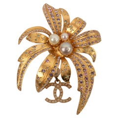 Chanel Golden Metal Brooch Ornamented With Swarovski Rhinestones, 2002