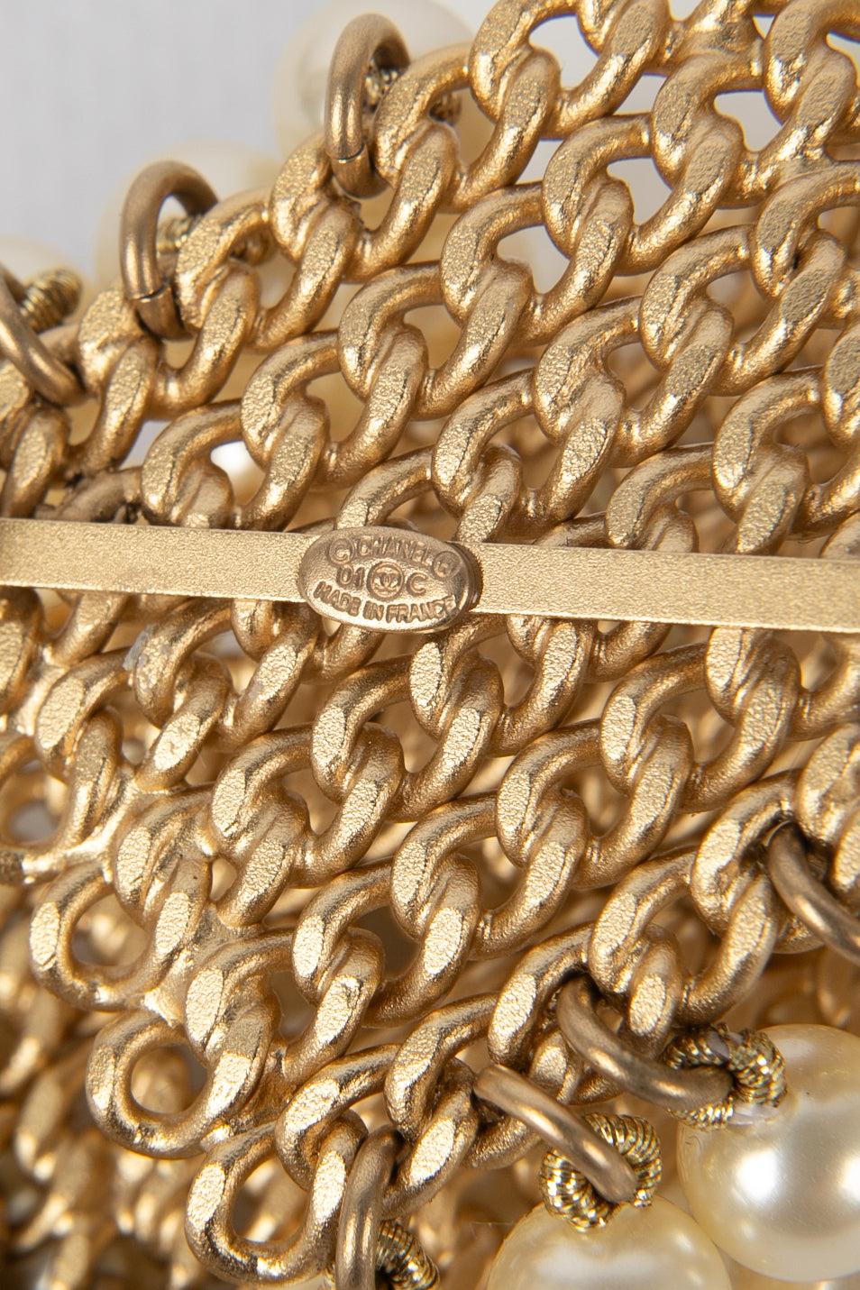 Women's Chanel Golden Metal Brooch with Rhinestone Rings And Costume Pearls, 2001