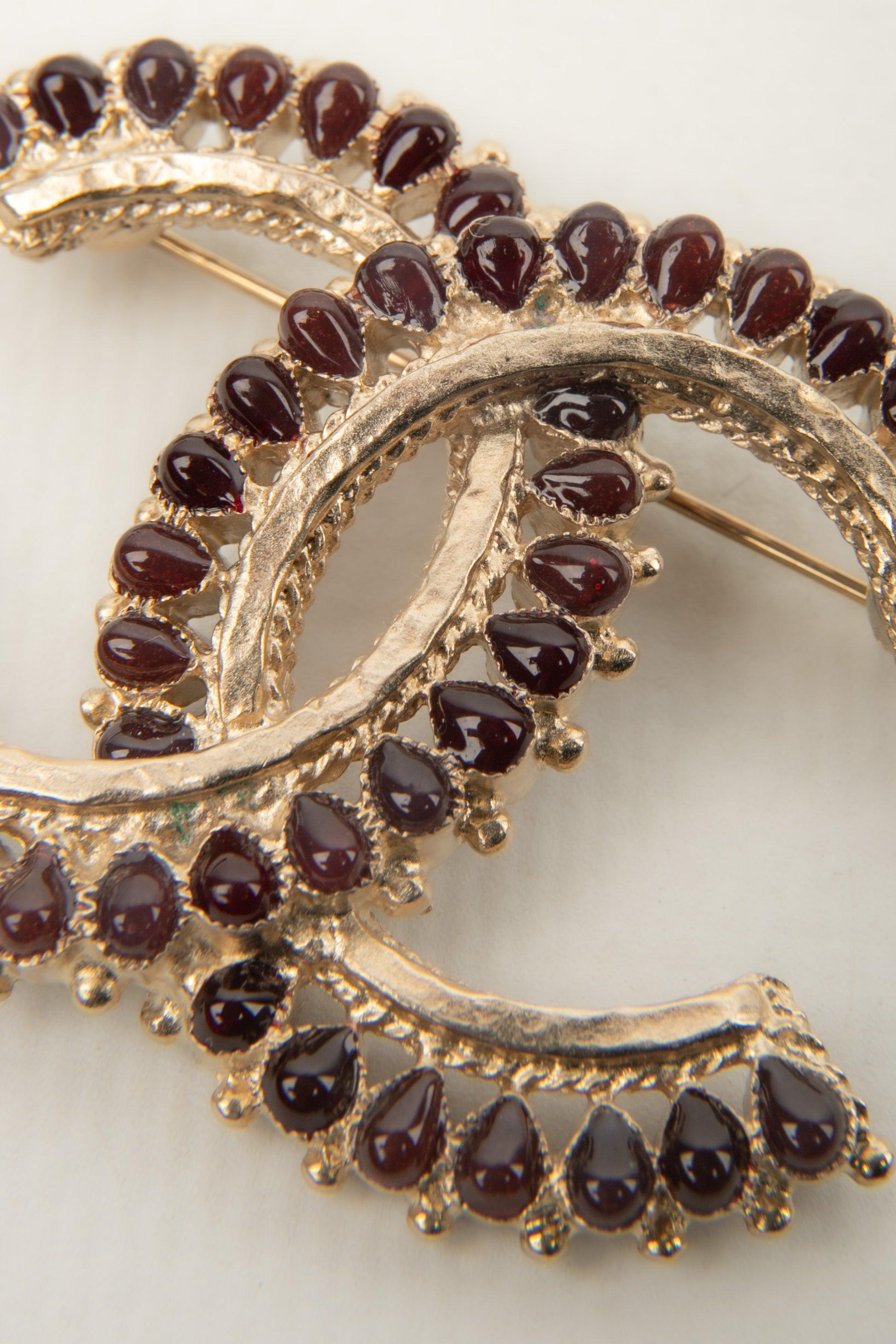 Women's Chanel Golden Metal CC Brooch with Resin, 2014