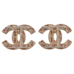 Chanel Golden Metal CC Earrings with Rhinestones, 2019