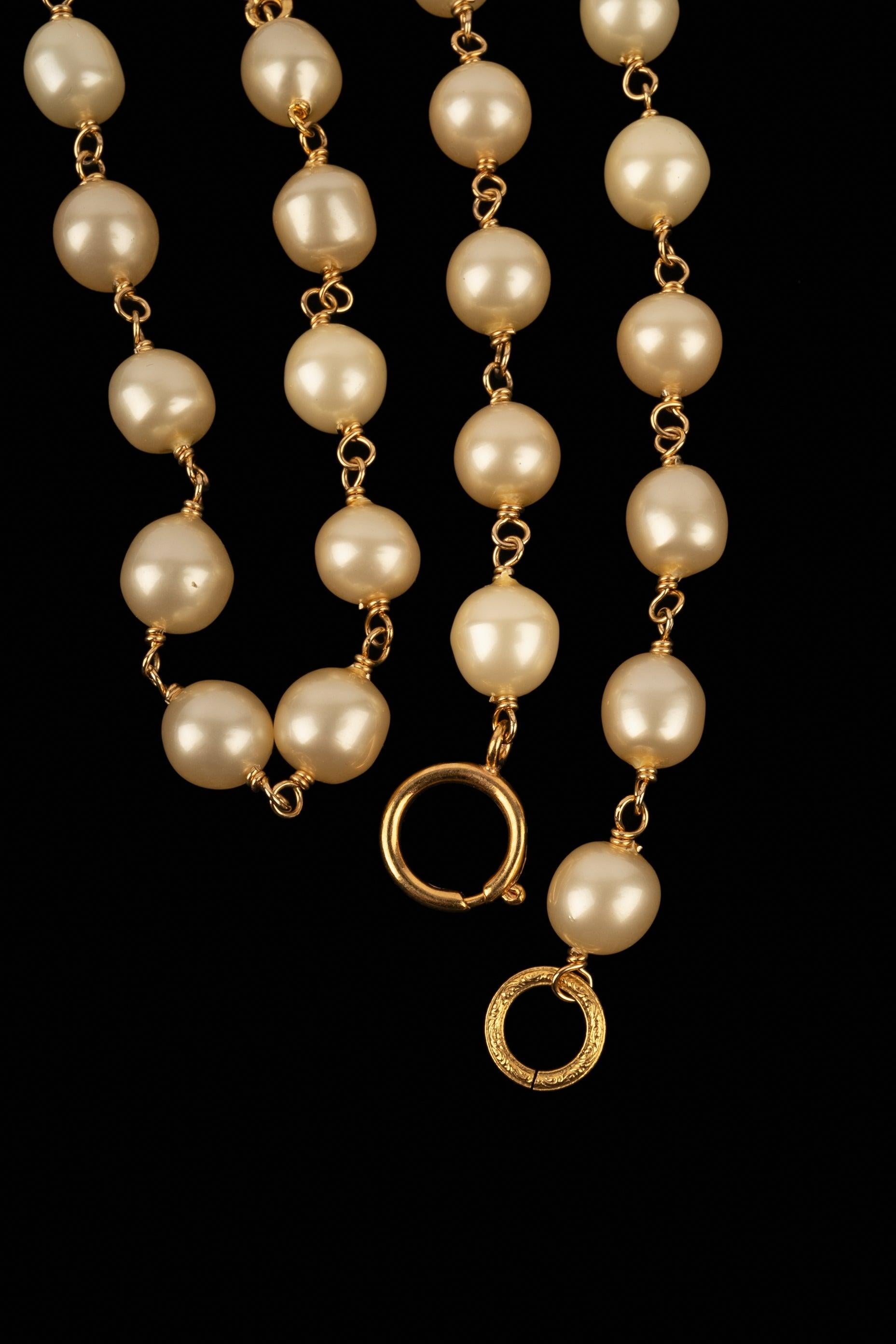 Chanel Golden Metal CC Necklace with Costume Pearls 2