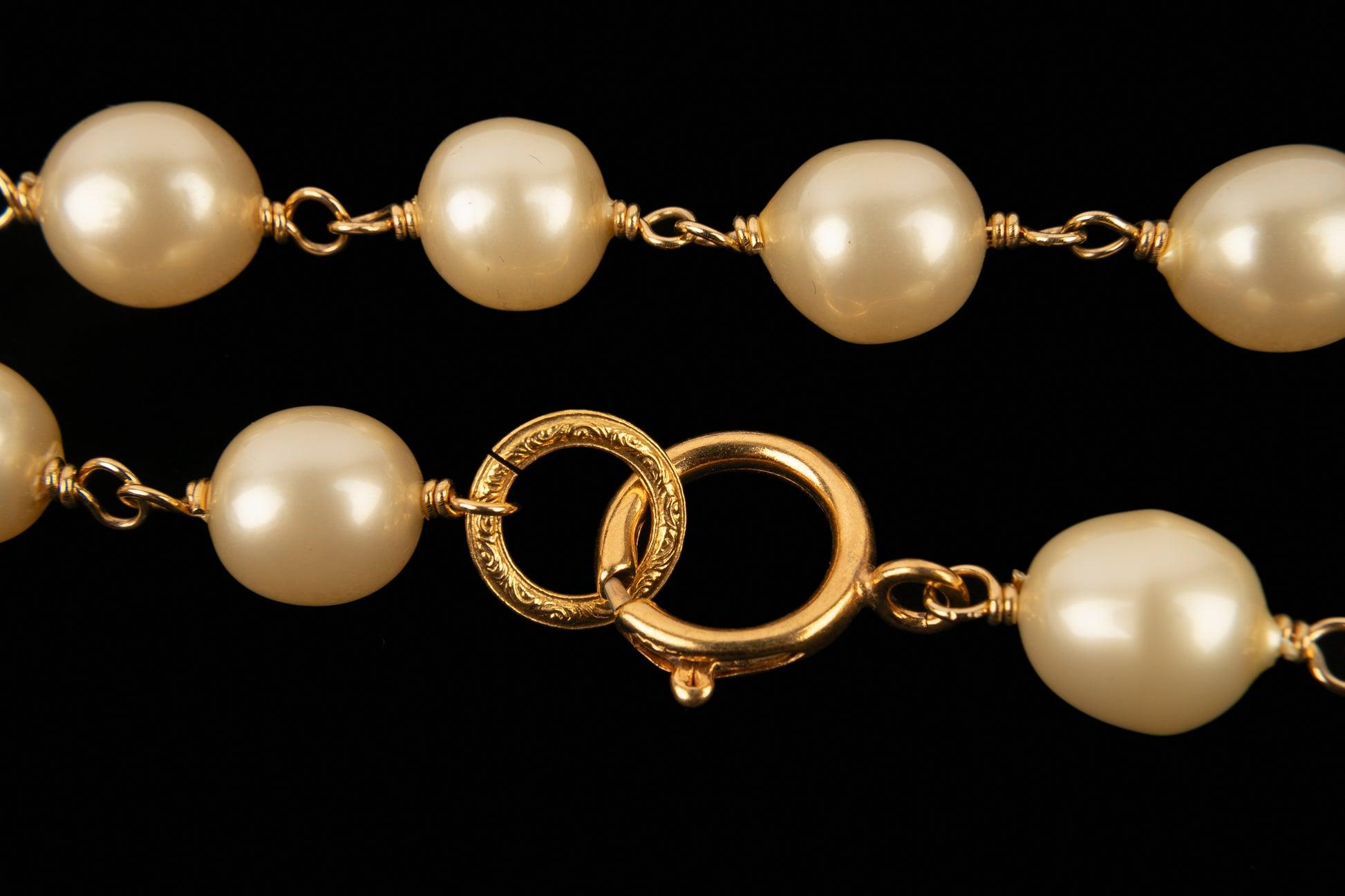 Chanel Golden Metal CC Necklace with Costume Pearls 4