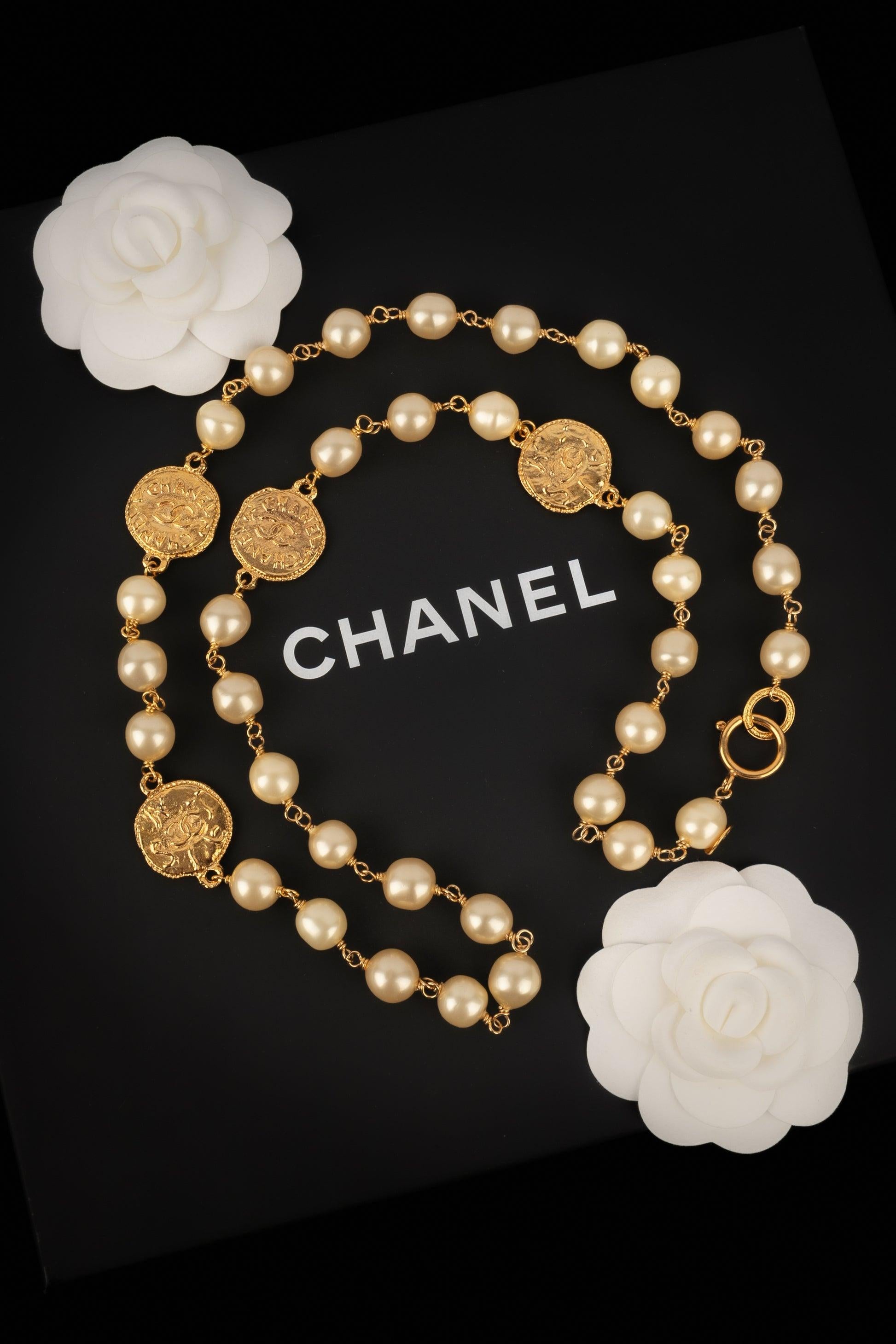 Chanel Golden Metal CC Necklace with Costume Pearls 5