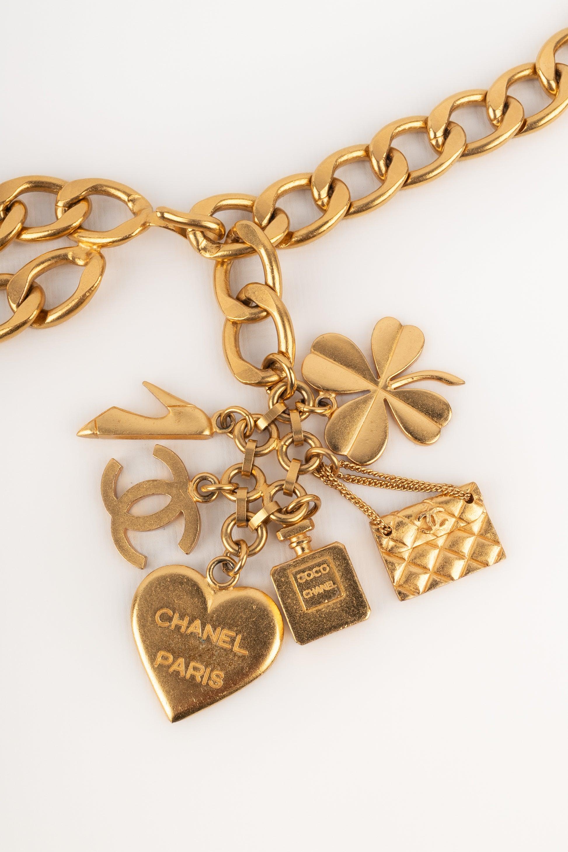 Brown Chanel Golden Metal Chain Label with Charms, 1995