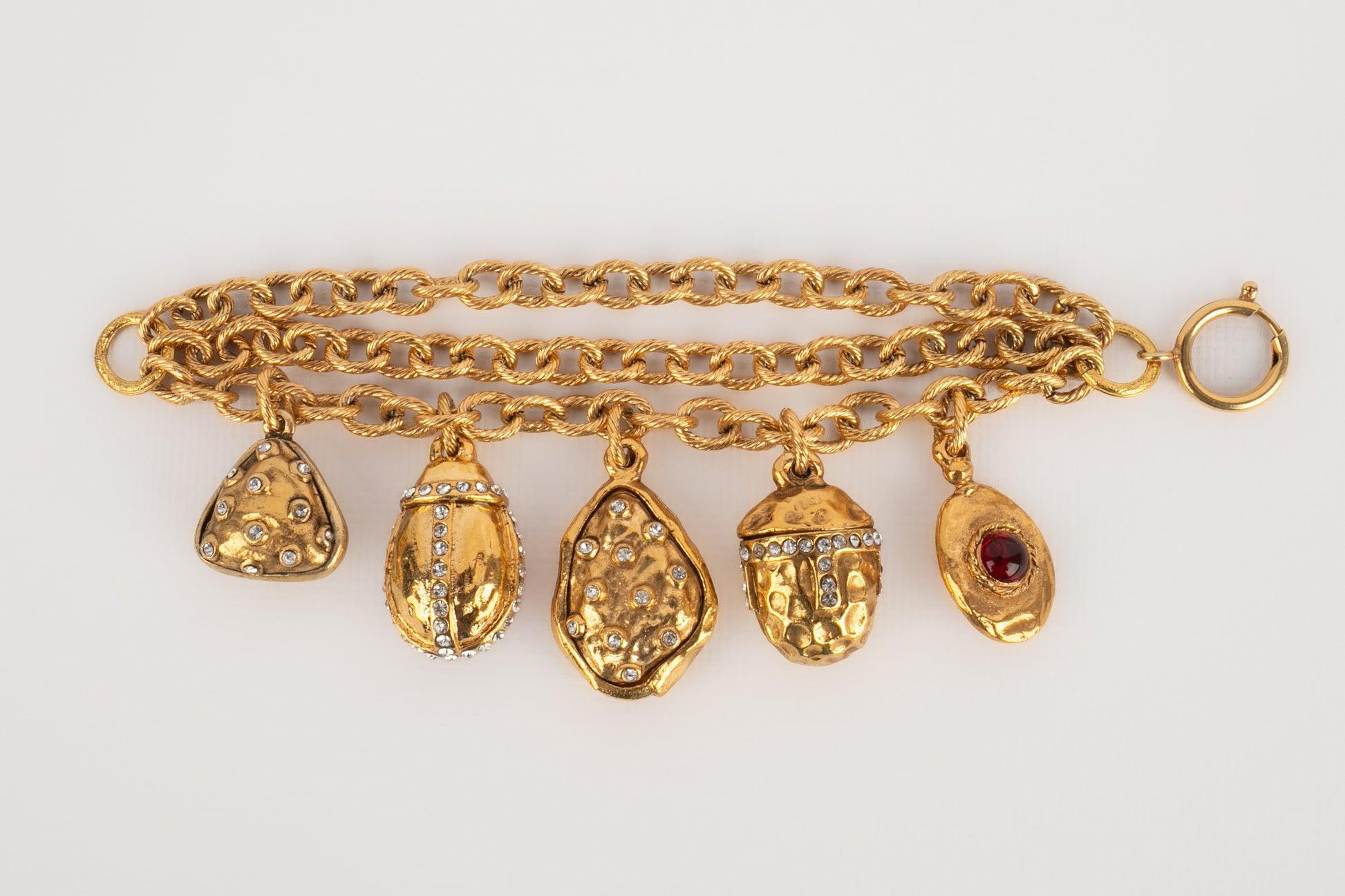 Chanel Golden Metal Charm Bracelet, 1980s For Sale 1