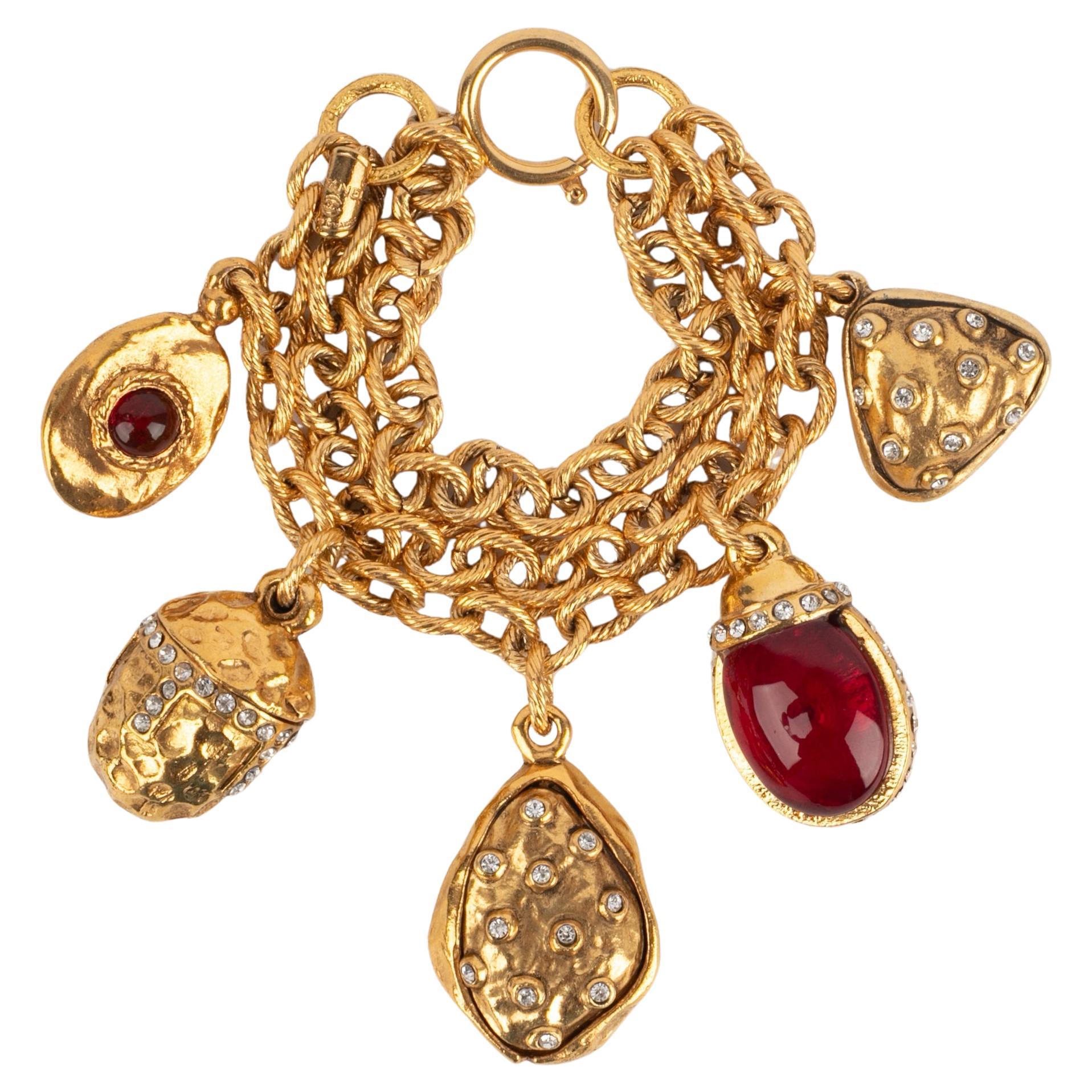 Chanel Golden Metal Charm Bracelet, 1980s For Sale