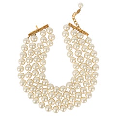 Chanel Golden Metal Choker Necklace with Costumer Pearls