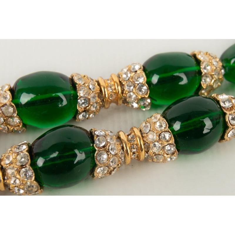 Chanel Golden Metal Choker with Green Glass Pearls, 1983 2