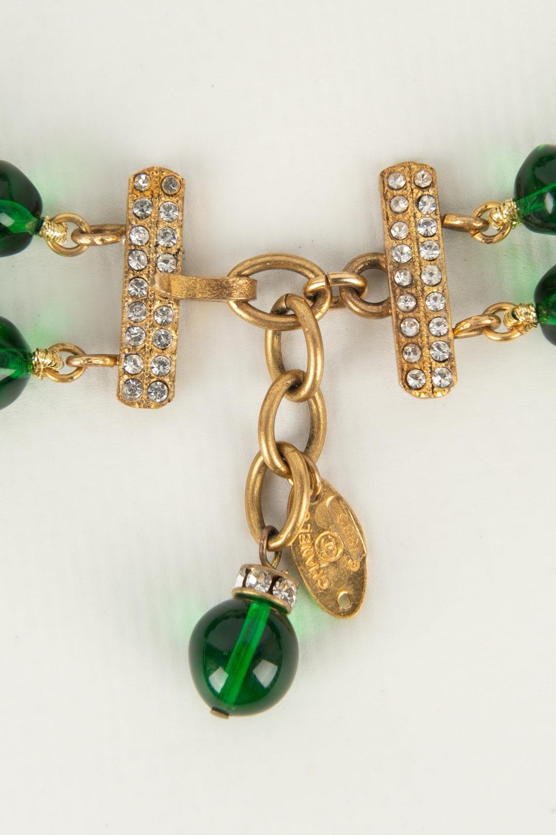 Chanel Golden Metal Choker with Green Glass Pearls, 1983 3