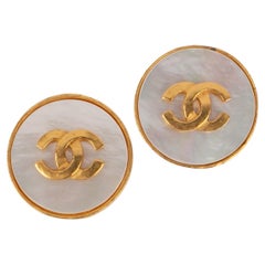 Chanel Golden Metal Clip-on CC Earrings, 1995
