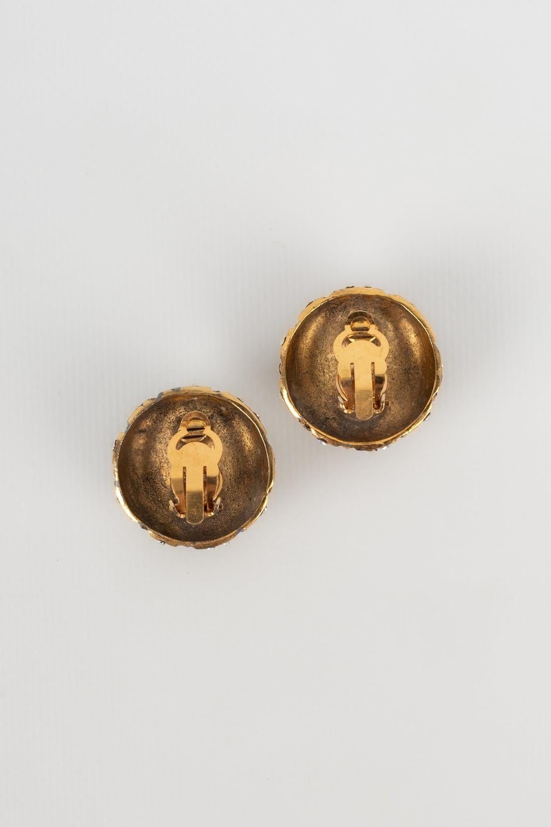 Chanel Golden Metal Clip-on Earrings Ornamented with Rhinestones 1