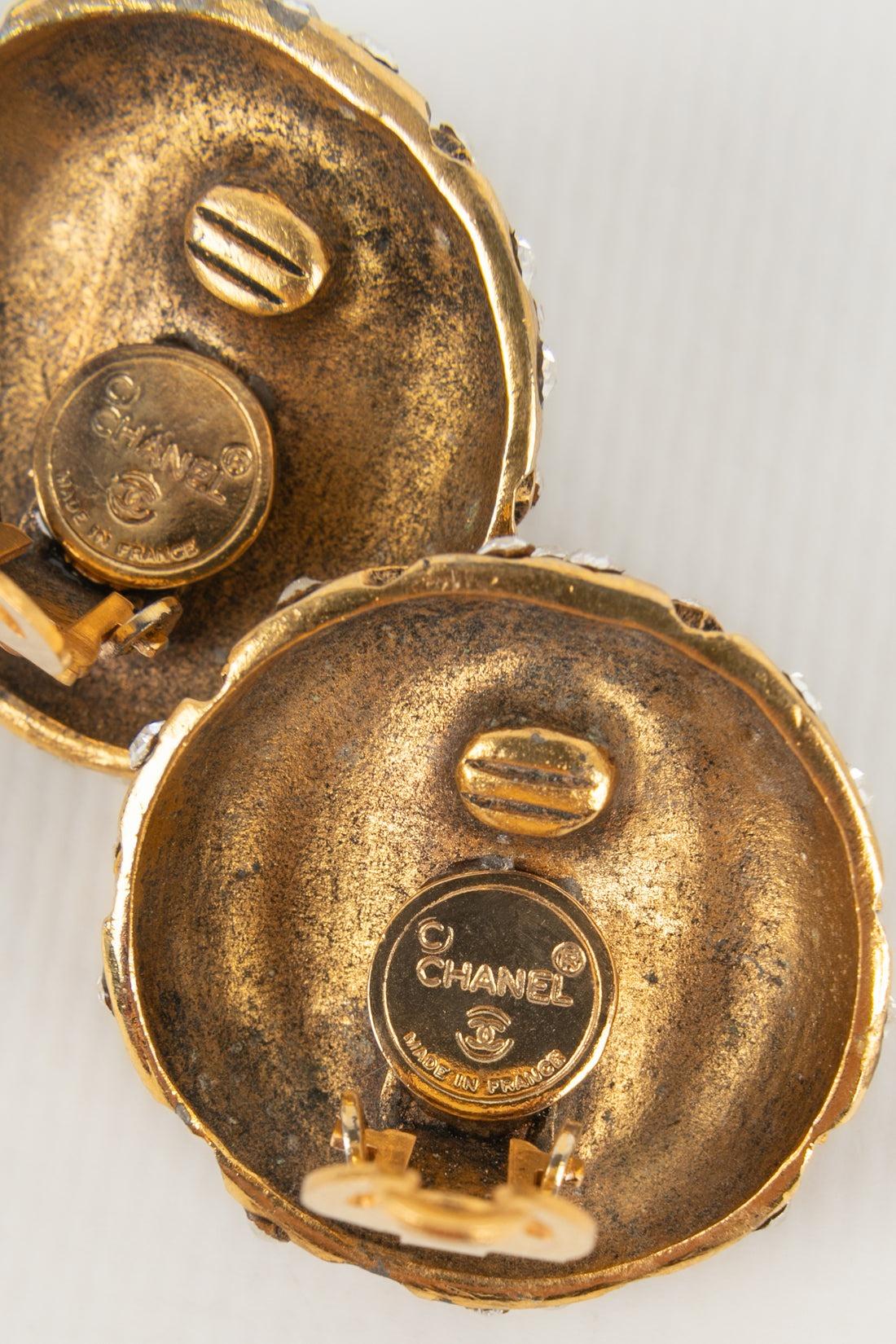 Chanel Golden Metal Clip-on Earrings Ornamented with Rhinestones 2