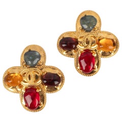 Chanel Golden Metal Clip-on Earrings with Glass Paste, 1997