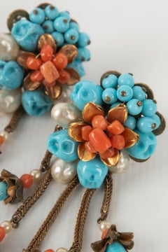 Chanel Golden Metal Clip-On Earrings with Glass Paste and Costume Pearls