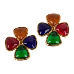 Chanel Golden Metal Clip-on Earrings with Glass Paste