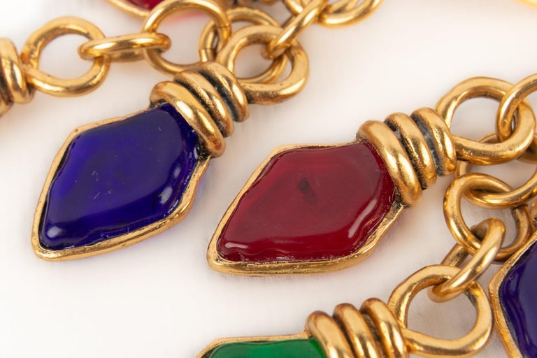 Boucles D'oreilles Clips Vintage - Plaqué Or Et Pâte De Verre Multicolore - État Très Propre