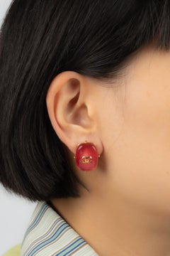 Chanel Golden Metal Clip-on Earrings with Pink Glass Paste Cabochons Fall, 1997