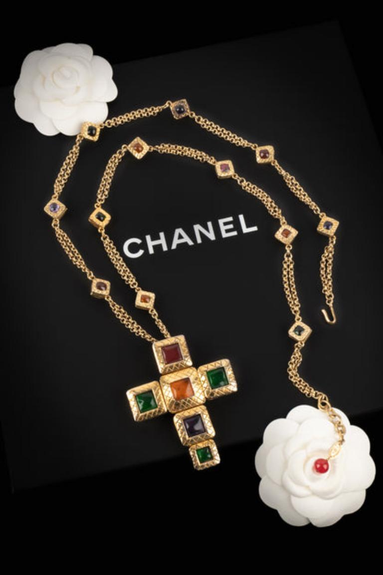 Chanel Golden Metal Cross Necklace For Sale 8