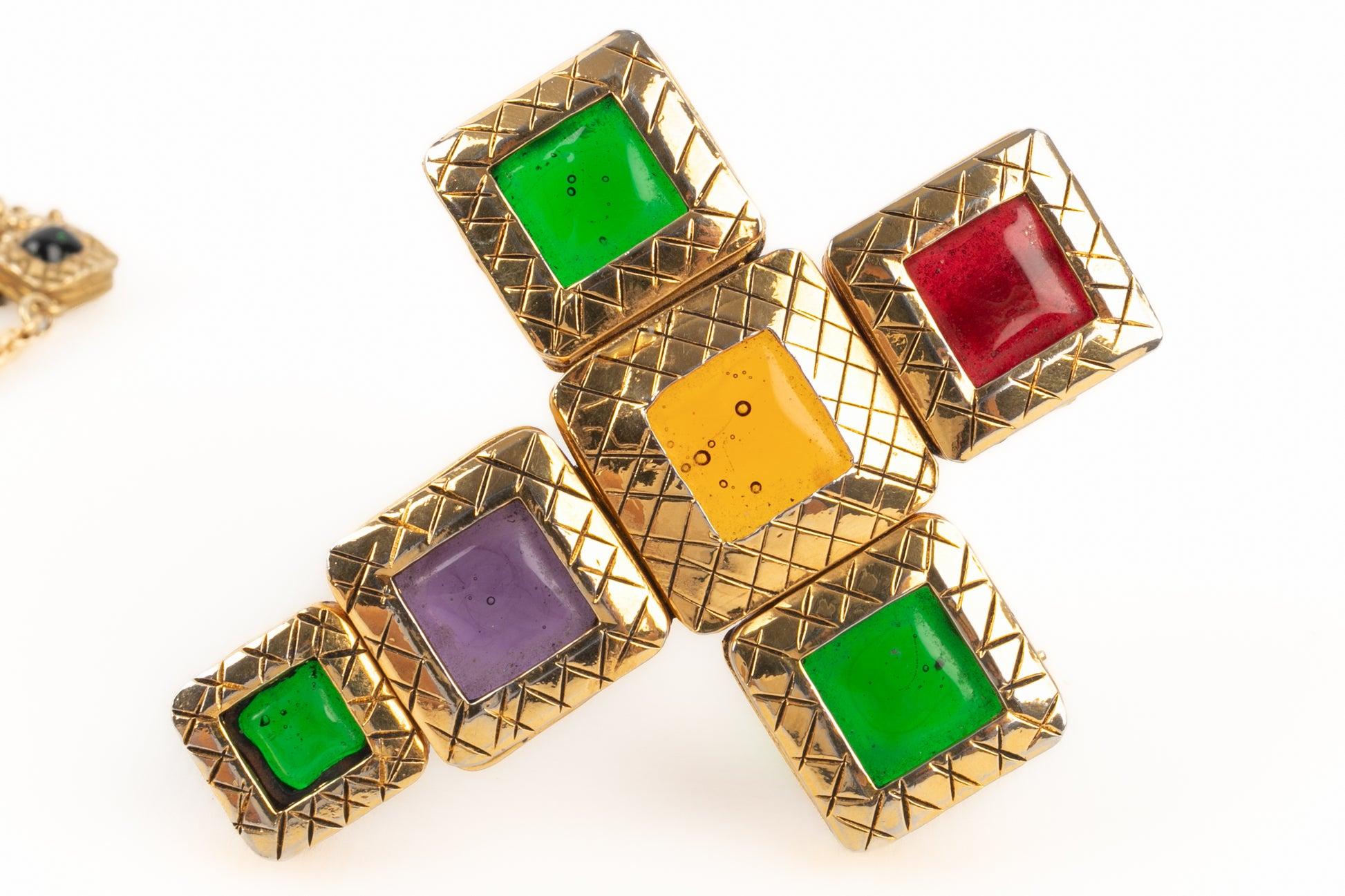 Chanel Golden Metal Cross Necklace For Sale 2